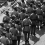 Communist soldiers marching through Kalgan, China (April 1946)
